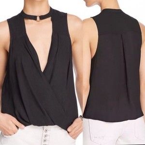 Free People XS Black Choker Neck Faux Wrap Sleeveless Tank Top Boho Chic Casual